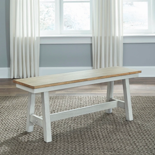 Lindsey Farm Dining Bench in Weathered White & Sandstone