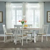 Lindsey Farm 5-Piece Trestle Dining Set in Weathered White & Sandstone