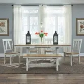 Lindsey Farm 6-Piece Trestle Dining Set in Weathered White & Sandstone