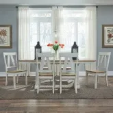 Lindsey Farm 7-Piece Trestle Dining Set in Weathered White & Sandstone