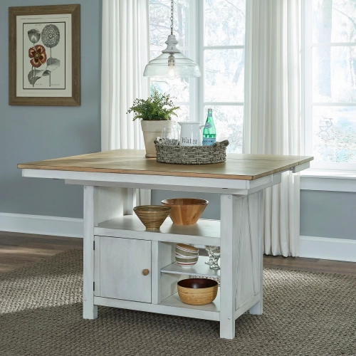 Lindsey Farm Kitchen Island in Weathered White & Sandstone