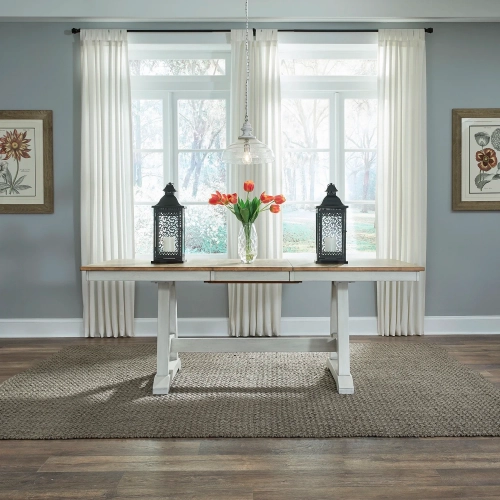 Lindsey Farm 78" Trestle Dining Table in Weathered White & Sandstone