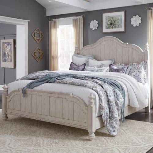 Farmhouse Reimagined King Poster Bed in White & Brown