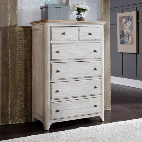 Farmhouse Reimagined 5-Drawer Chest in White & Brown