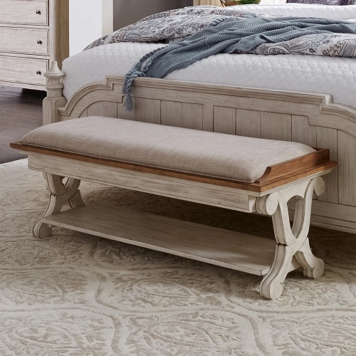 Farmhouse Reimagined Bench in White & Brown