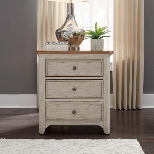 Farmhouse Reimagined Nightstand with Charging in White & Brown