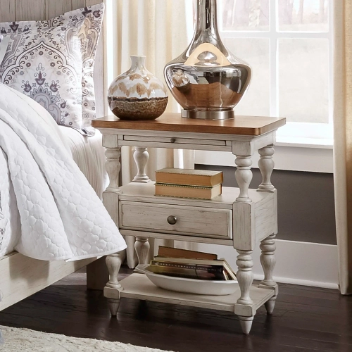 Farmhouse Reimagined 1-Drawer Nightstand in White & Brown
