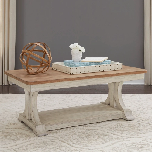 Farmhouse Reimagined Cocktail Table in Antique White & Chestnut