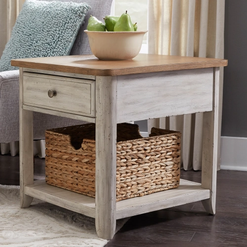 Farmhouse Reimagined End Table in Antique White & Chestnut