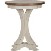 Farmhouse Reimagined Round Side Table in Antique White & Chestnut