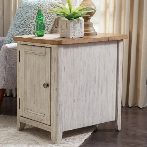 Farmhouse Reimagined Side Table with Charging in White & Chestnut