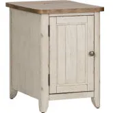 Farmhouse Reimagined Side Table with Charging in White & Chestnut