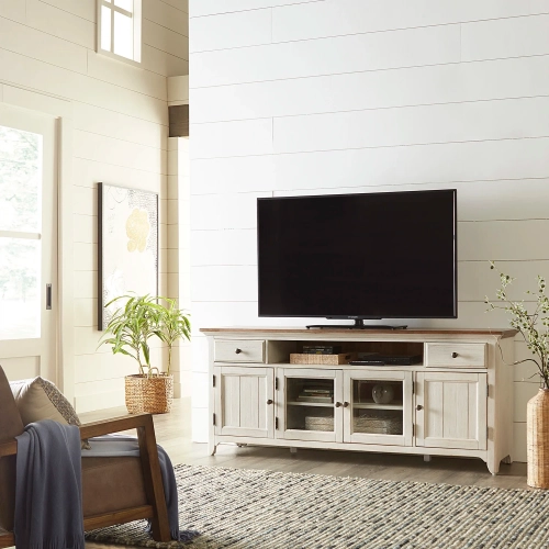 Farmhouse Reimagined 72" TV Stand in Antique White & Chestnut