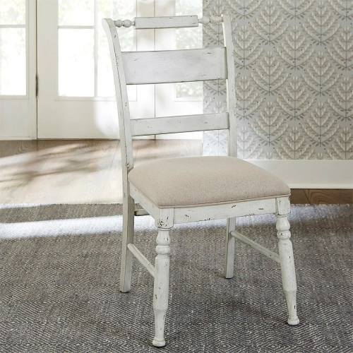 Whitney Slat Back Dining Chair in Weathered Gray & Linen (Set of 2)