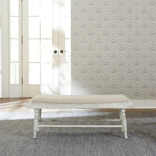 Whitney Bench in Weathered Gray & linen