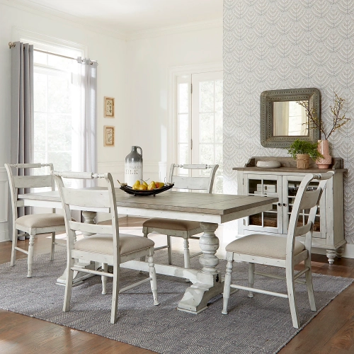 Whitney 5-Piece Trestle Dining Set in Weathered Gray