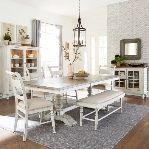 Whitney 6-Piece Trestle Dining Set in Weathered Gray