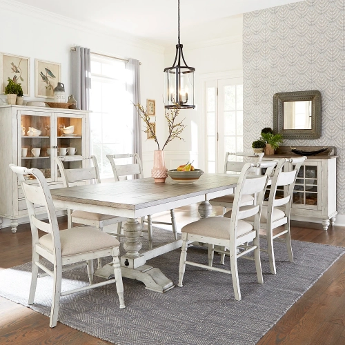Whitney 7-Piece Trestle Dining Set in Weathered Gray