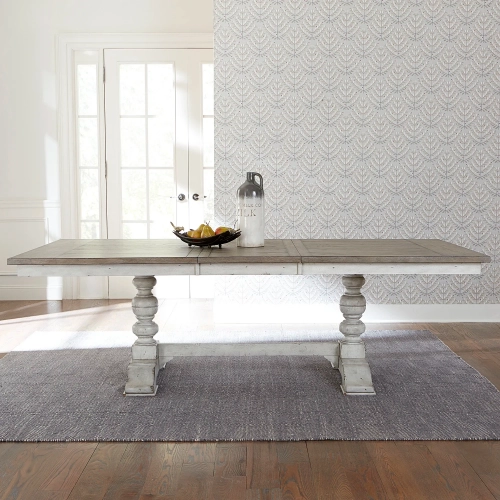 Whitney 94" Trestle Dining Table in Antique Linen & Weathered Gray