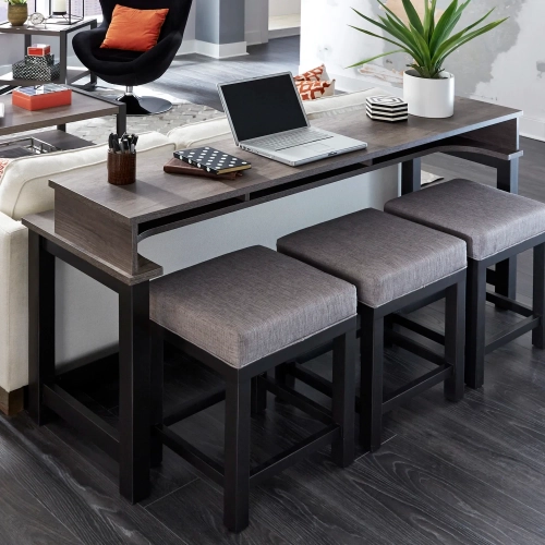 Tanners Creek 4-Piece Console Bar Table Set in Distressed Gray & Fabric