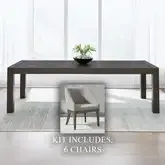 Cascade Falls 7-Piece Dining Set in Satin Espresso Wood & Gray Fabric