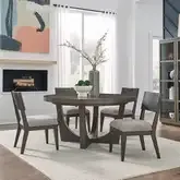 Cascade Falls 5-Piece Pedestal Dining Set in Espresso Wood & Gray Fabric