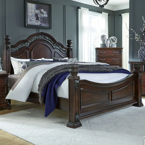 Messina Estates King Poster Bed in Distressed Cognac