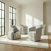 Accent Storage Dining Arm Chairs with Casters in Cloud White Fabric (Set of 4)