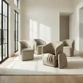 Accent Storage Dining Arm Chairs with Casters in Sand Fabric (Set of 4)