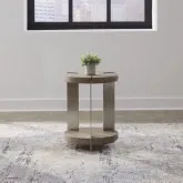 Harlow Chairside End Table in Sandstone Wood & Satin Nickel