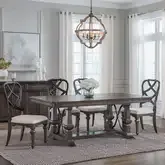 Providence Park 5-Piece Trestle Dining Set in Brown Wood & Cream Fabric