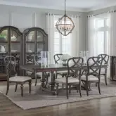 Providence Park 7-Piece Trestle Dining Set in Brown Wood & Cream Fabric