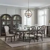 Providence Park 7-Piece Trestle Dining Set in Brown Wood & Cream Fabric