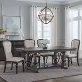 Providence Park 5-Piece Trestle Dining Set in Brown Wood & Cream Fabric