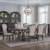 Providence Park 7-Piece Trestle Dining Set in Brown Wood & Cream Fabric
