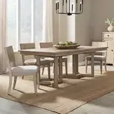 Proximity Place 5-Piece Double Pedestal Dining Set in Buff Wood & Barley Fabric