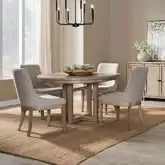 Proximity Place 5-Piece Pedestal Dining Set in Buff Wood & Barley Fabric