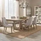 Proximity Place 7-Piece Double Pedestal Dining Set in Buff Wood & Barley Fabric