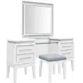 Reflections 3-Piece Bedroom Vanity Set in Pearl White Wood & Rhinestone