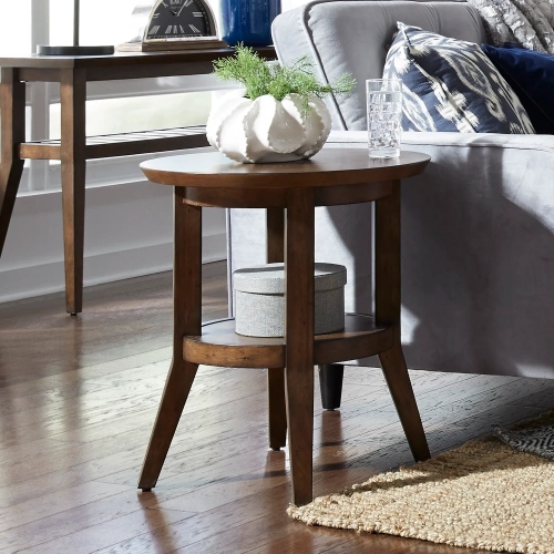 Ventura Blvd Round End Table in Bronze Spice Wood
