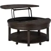 Weston Round Lift-Top Coffee Cocktail Table in Distressed Brown Wood