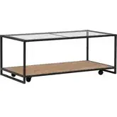 Bedford Coffee Cocktail Table in Weathered Wood, Metal & Tempered Glass