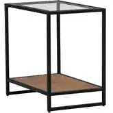 Bedford Chairside End Table in Weathered Wood, Metal & Tempered Glass