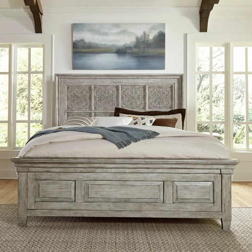 Heartland Queen Decorative Panel Bed in Antique Wood
