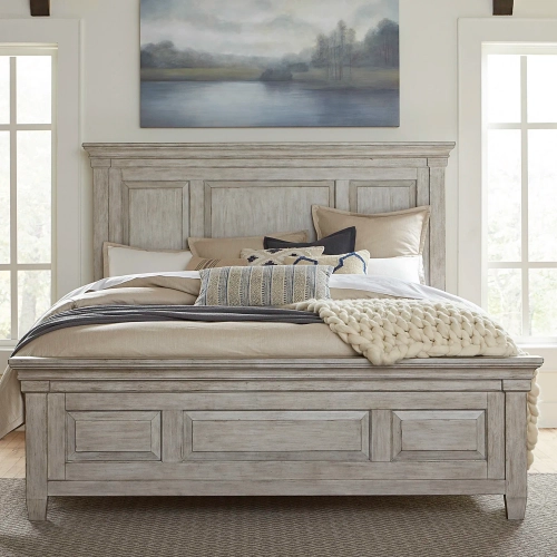 Heartland Queen Panel Bed in Antique White Wood