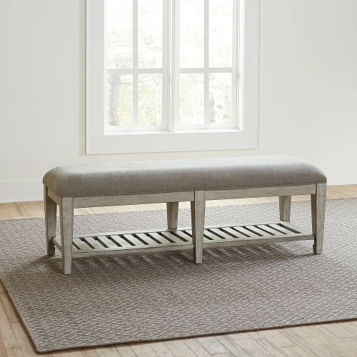 Heartland Bench in Antique Wood & Gray Chenille