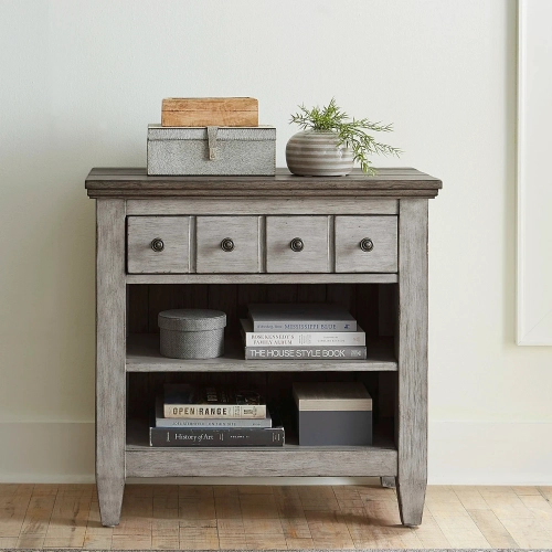 Heartland Nightstand with Charging in Antique White & Tobacco