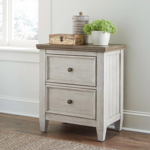 Heartland Nightstand with Charging in Antique White & Tobacco