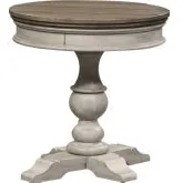 Heartland Round Pedestal Side Table in White & Tobacco