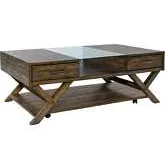 Lennox Display Coffee Cocktail Table in Weathered Chestnut & Glass
